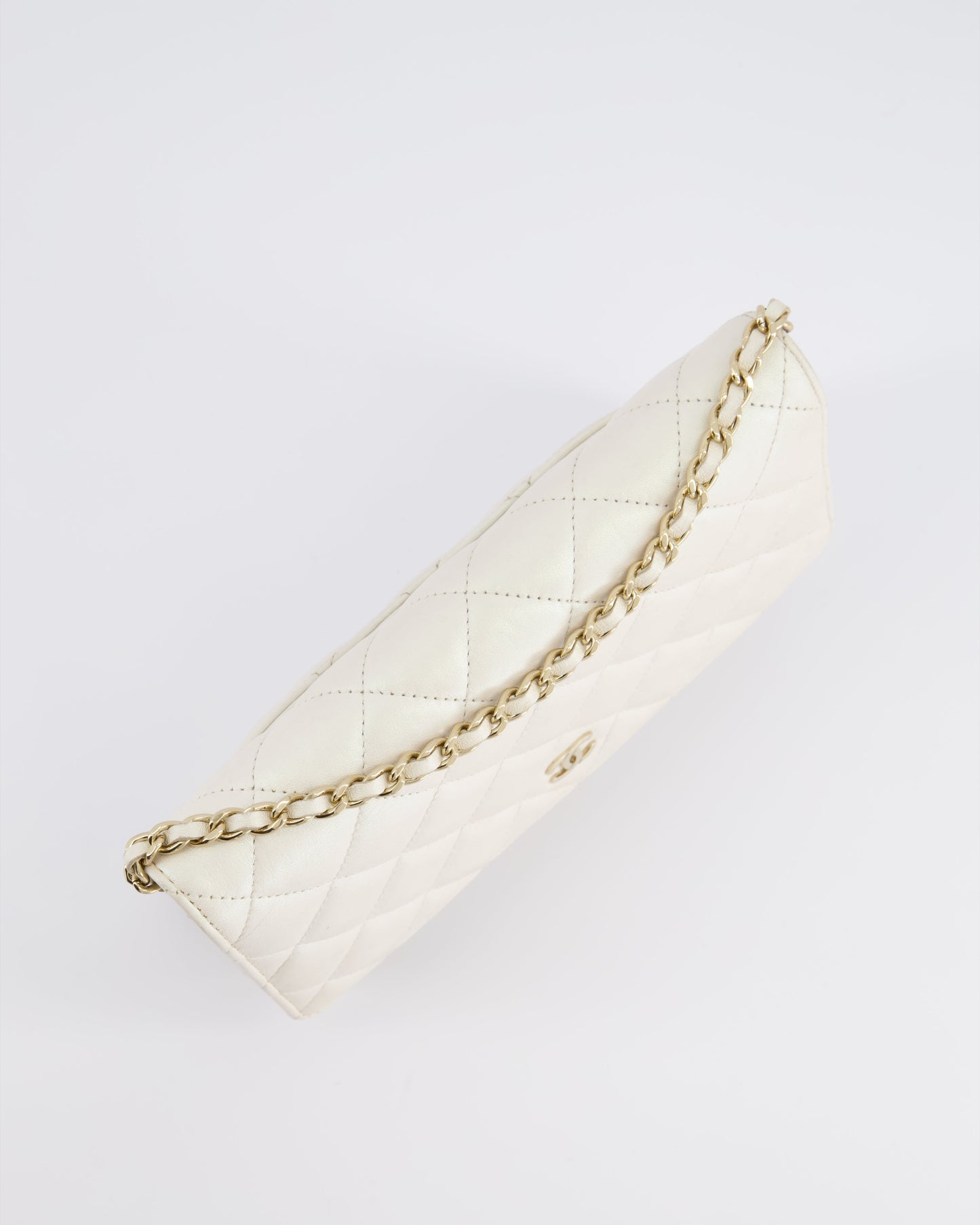 *HOT* Chanel Pearlescent Off-White Wallet on Chain Bag in Calfskin Leather with Champagne Gold Hardware