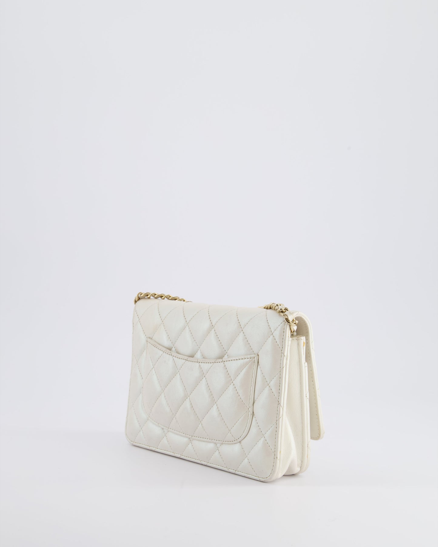 *HOT* Chanel Pearlescent Off-White Wallet on Chain Bag in Calfskin Leather with Champagne Gold Hardware