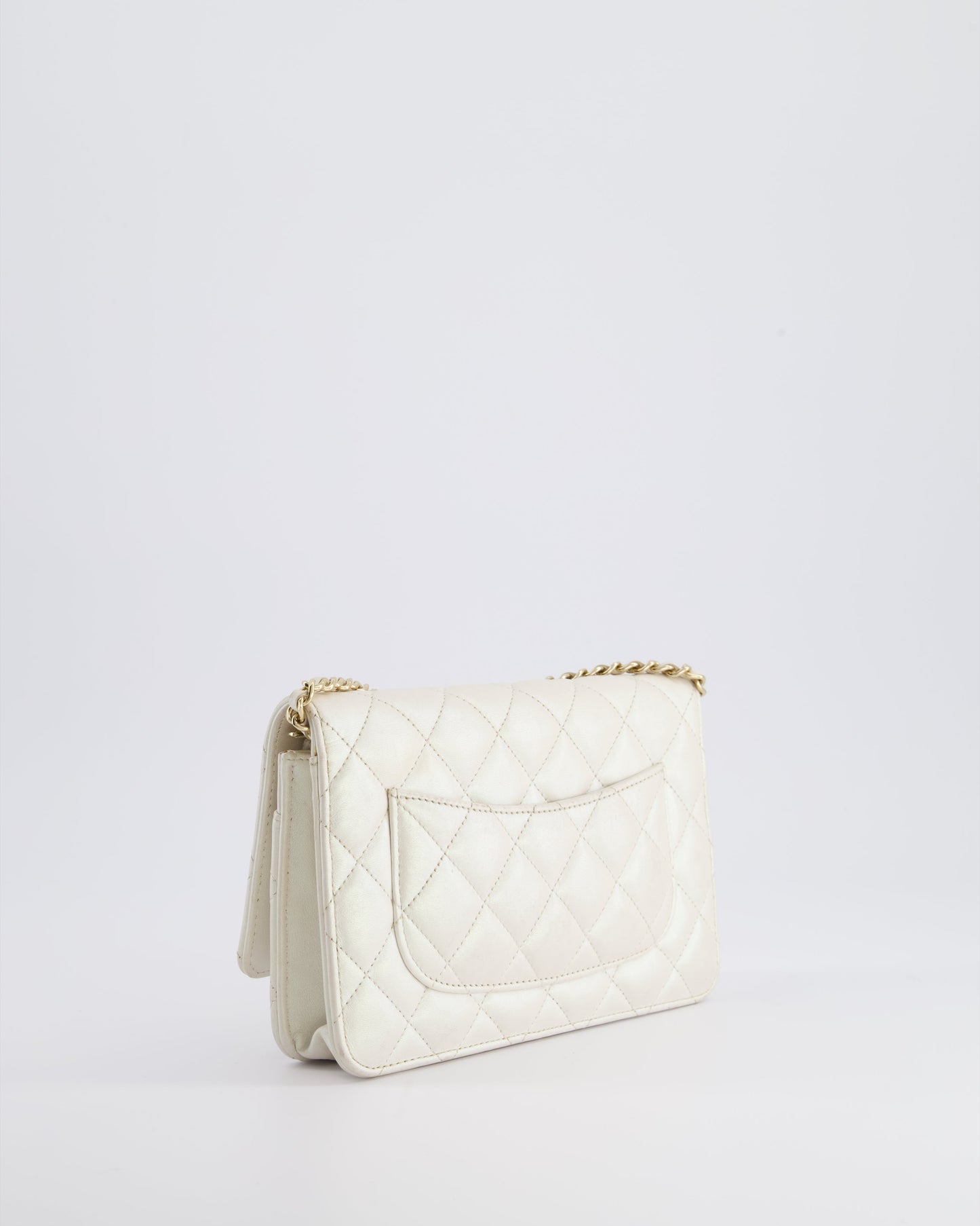 *HOT* Chanel Pearlescent Off-White Wallet on Chain Bag in Calfskin Leather with Champagne Gold Hardware