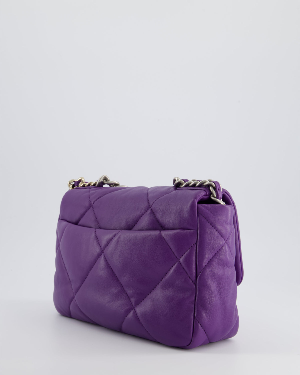 Chanel Purple Medium 19 Bag in Quilted Goatskin Leather with Mixed Hardware