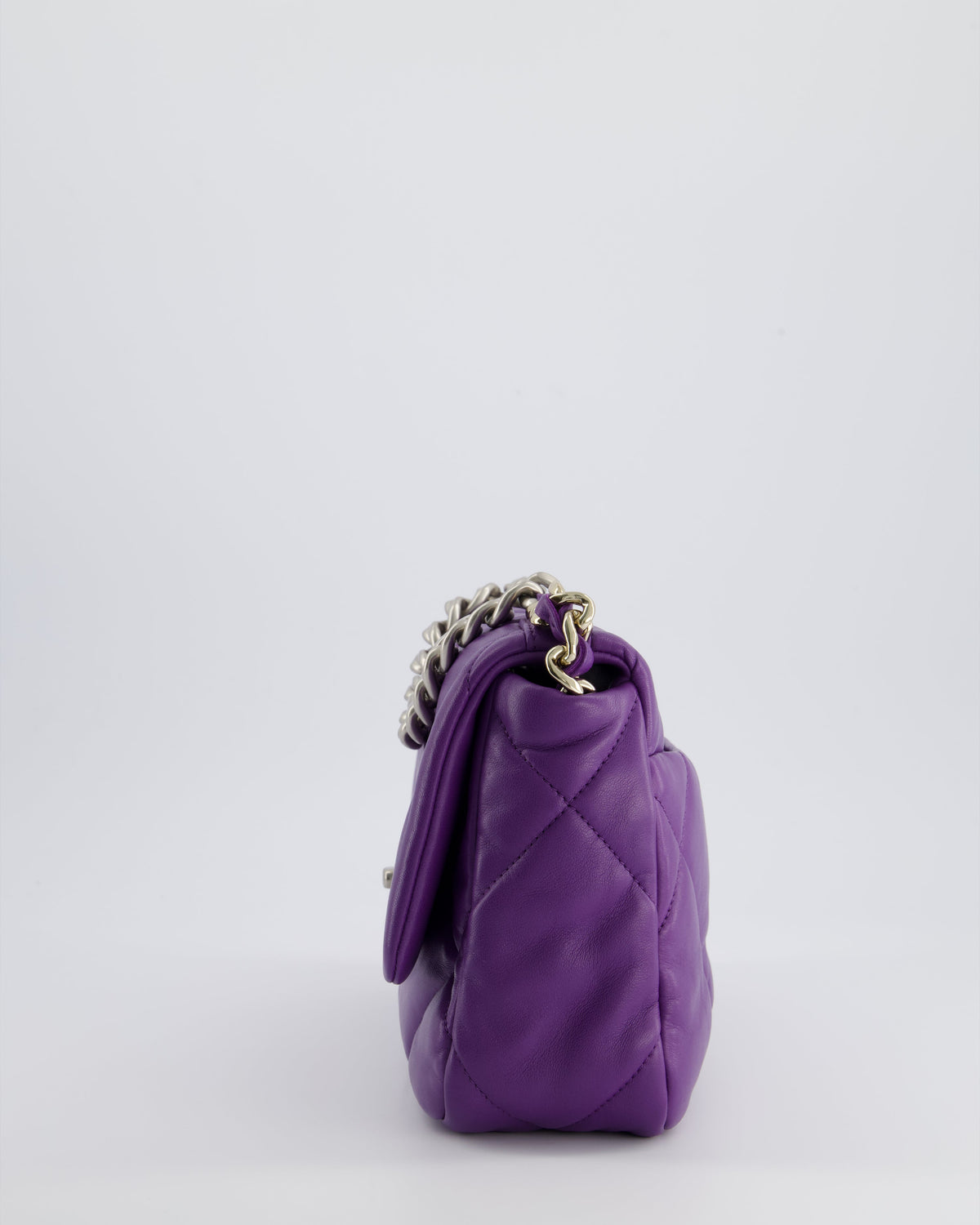 Chanel Purple Medium 19 Bag in Quilted Goatskin Leather with Mixed Hardware