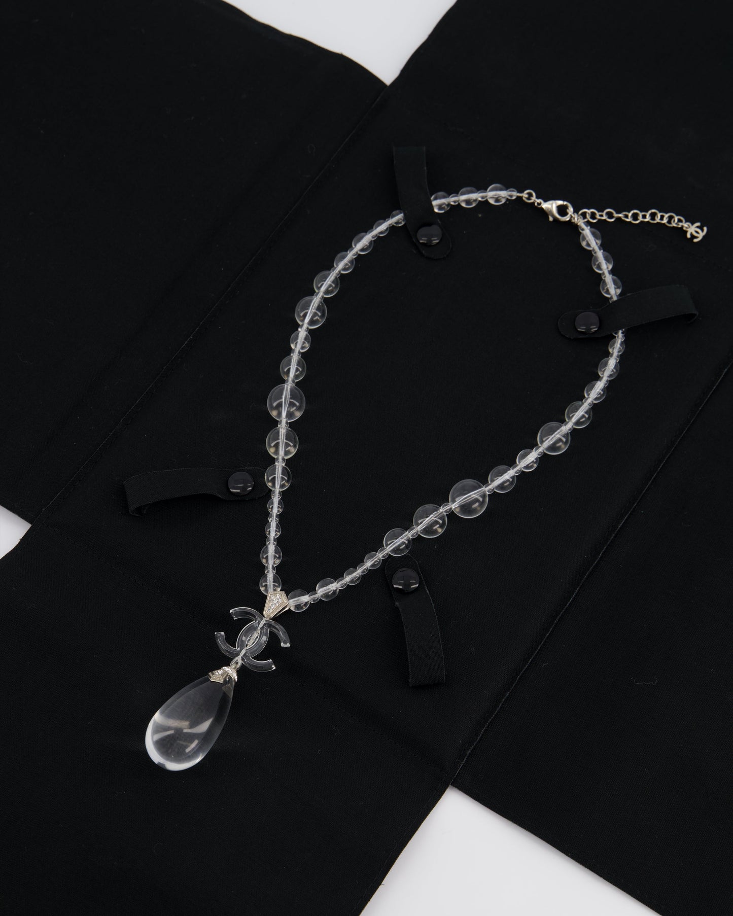 Chanel Clear Resin & Crystal CC Logo Teardrop Pendant Necklace
