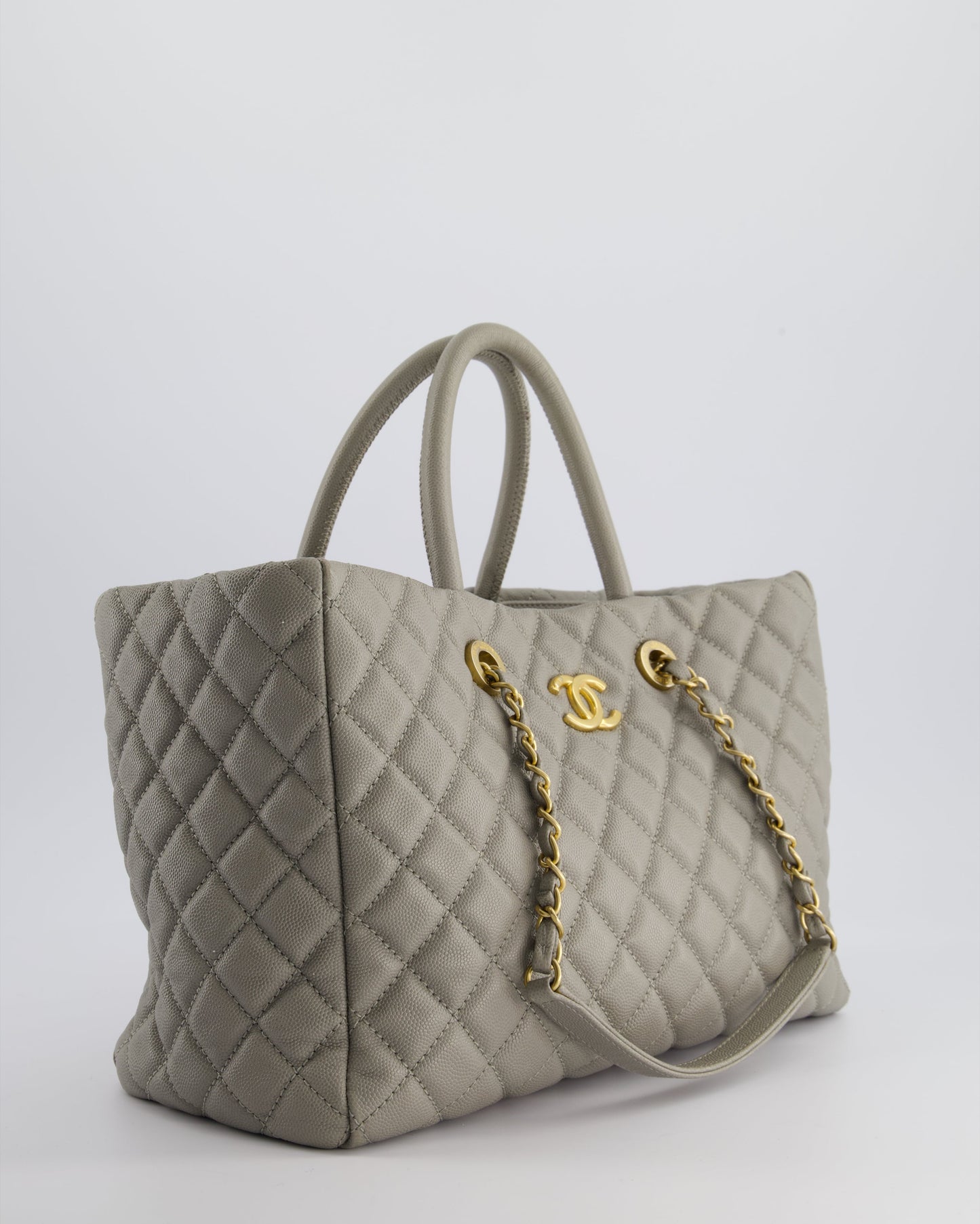 Chanel Dove Grey Tote Bag in Caviar Leather with Brushed Gold Hardware