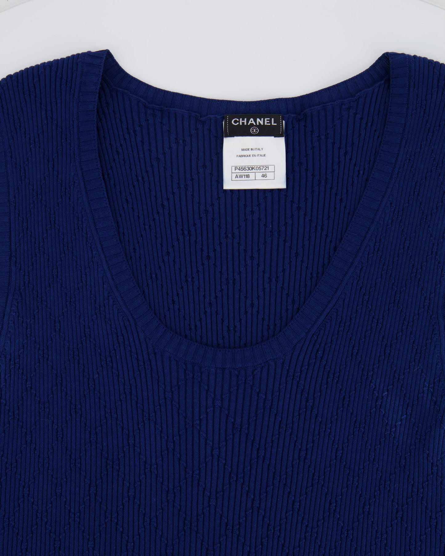 Chanel Blue Diamond Quilted Tank Top with Blue CC Logo Detail Size FR 46 (UK 18)