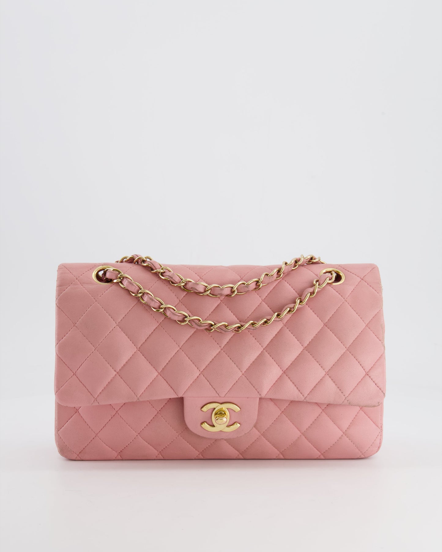 *FIRE PRICE* Chanel Bubblegum Pink Vintage Classic Medium Double Flap Bag in Lambskin Leather with 24K Gold Hardware