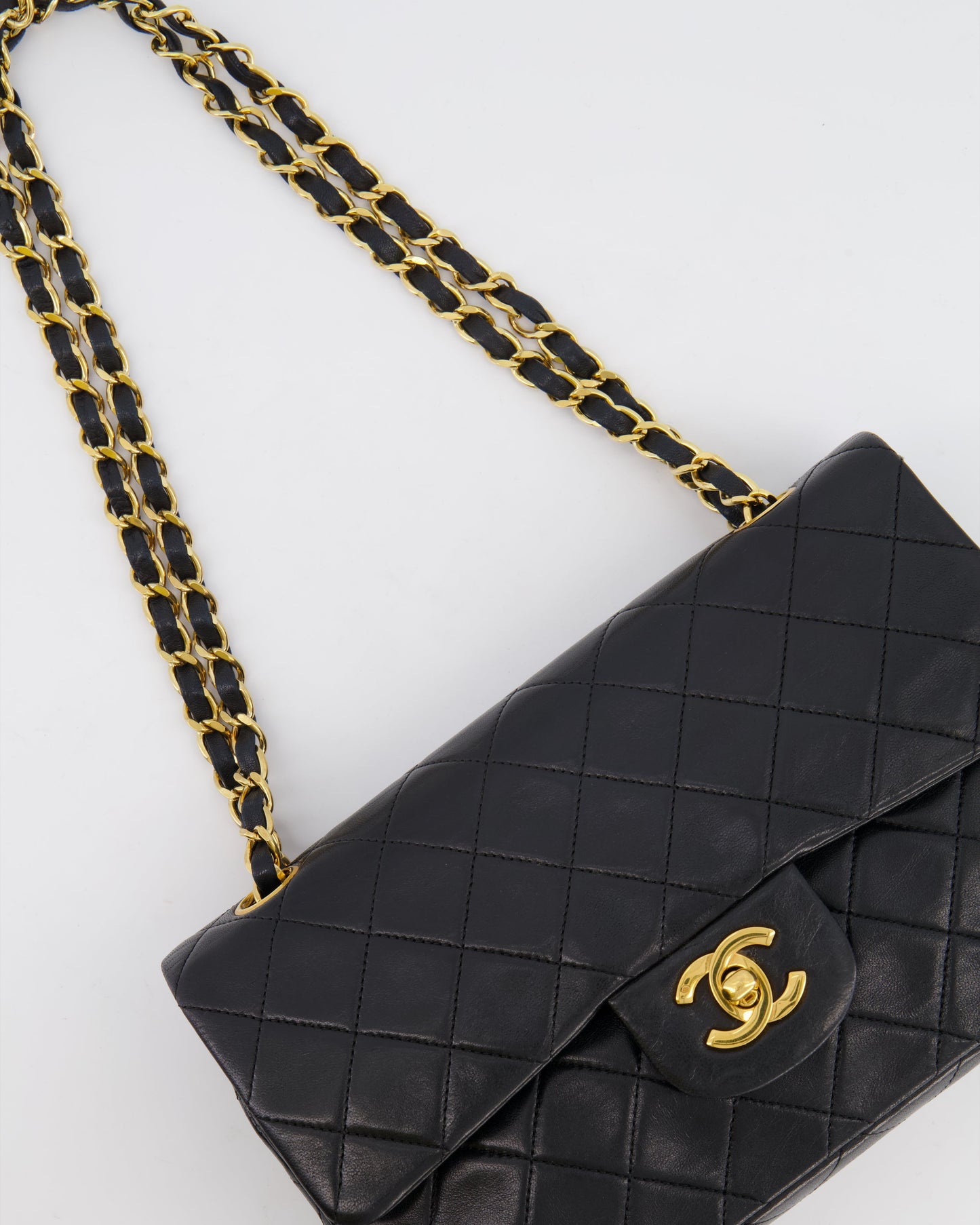 Chanel Black Vintage Classic Small Double Flap Bag in Lambskin Leather with 24K Gold Hardware