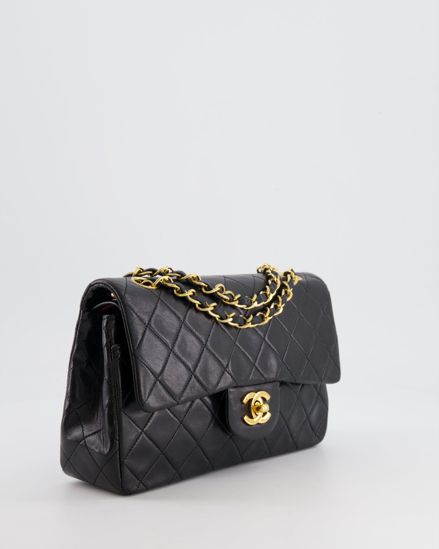 Chanel Black Vintage Classic Small Double Flap Bag in Lambskin Leather with 24K Gold Hardware