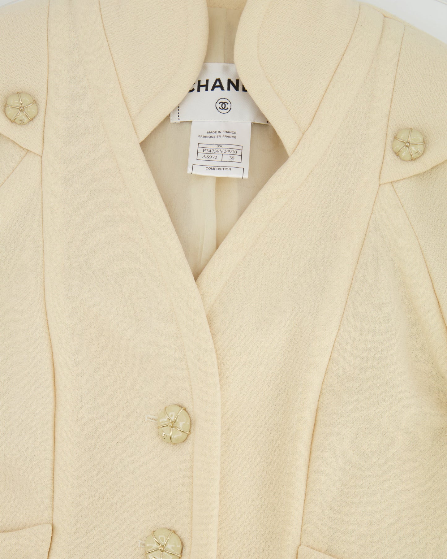 Chanel Cream Wool Jacket with Textured CC Button Details Size FR 38 (UK 10)