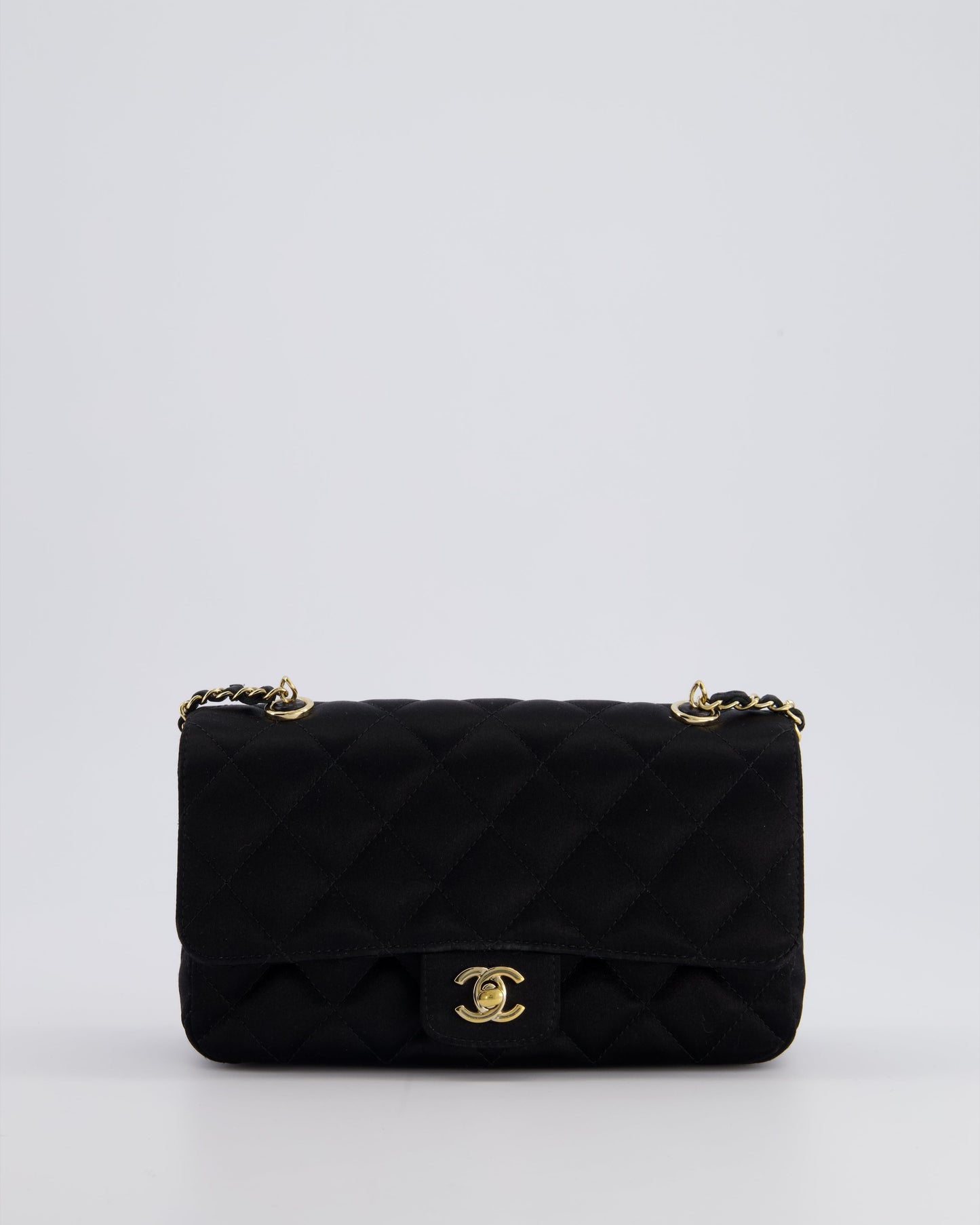*HOT* Chanel Satin Black Single Mini Flap Bag with Champagne Gold Hardware