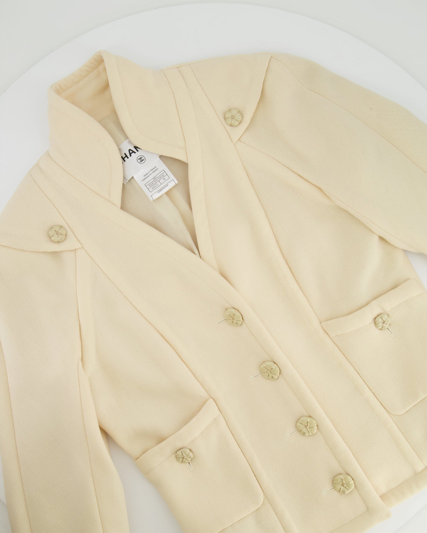Chanel Cream Wool Jacket with Textured CC Button Details Size FR 38 (UK 10)