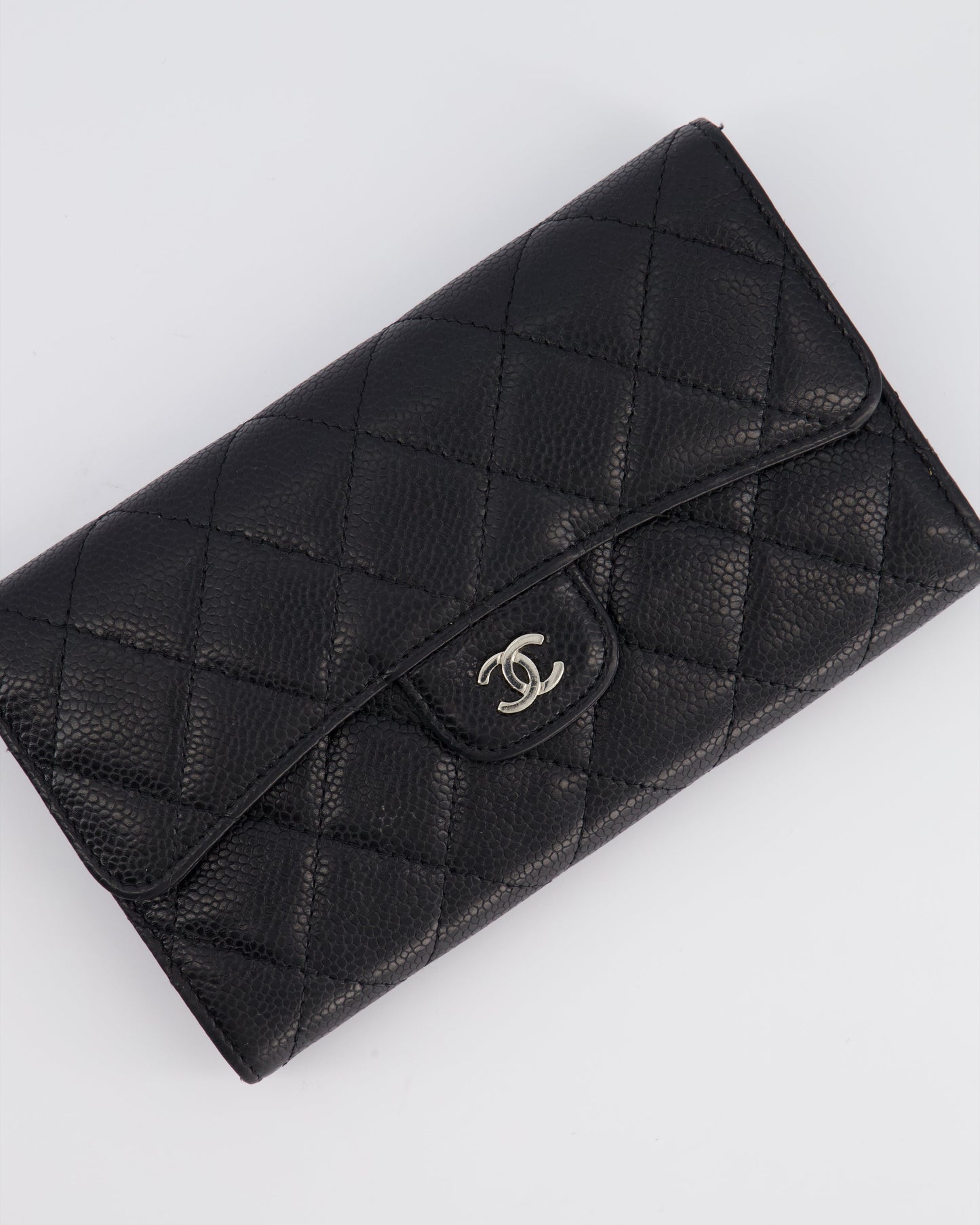 Chanel Black Caviar Leather Wallet with Silver Hardware