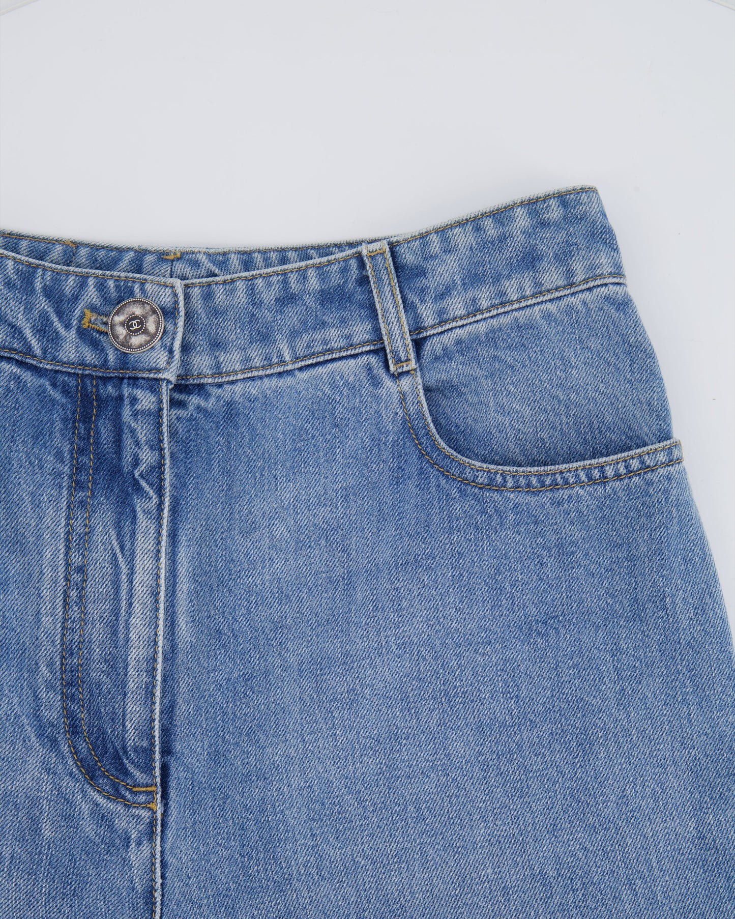 Chanel Blue Bootcut Jeans with Crystal CC Logo Detail Size FR 34 (UK 6)
