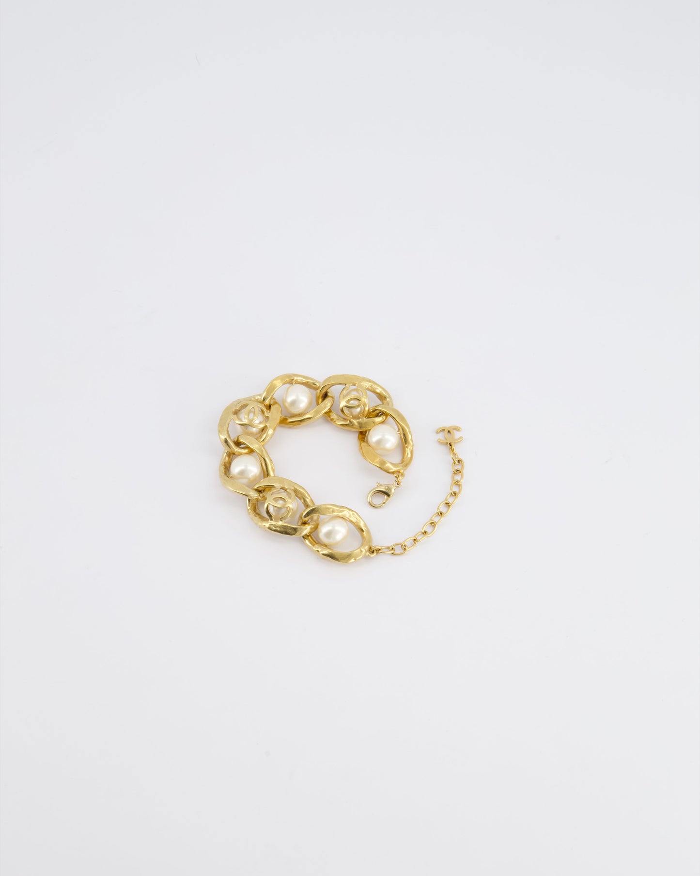 Chanel Cruise 2020 Champagne Gold CC Link Bracelet with Pearl Detail