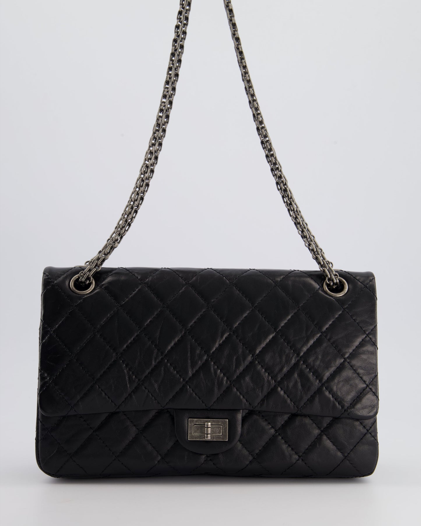 Chanel Black Medium Reissue 2.55 Double Flap Bag in Quilted Crumpled Lambskin with Ruthenium Hardware RRP ¬£8,850