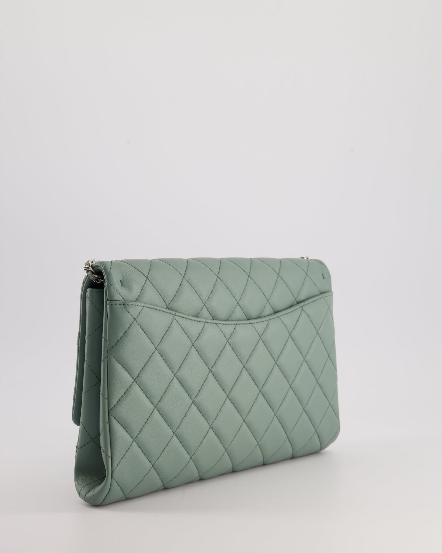 Chanel Cloudy Grey Timeless Clutch on Chain in Lambskin Leather with Silver Hardware