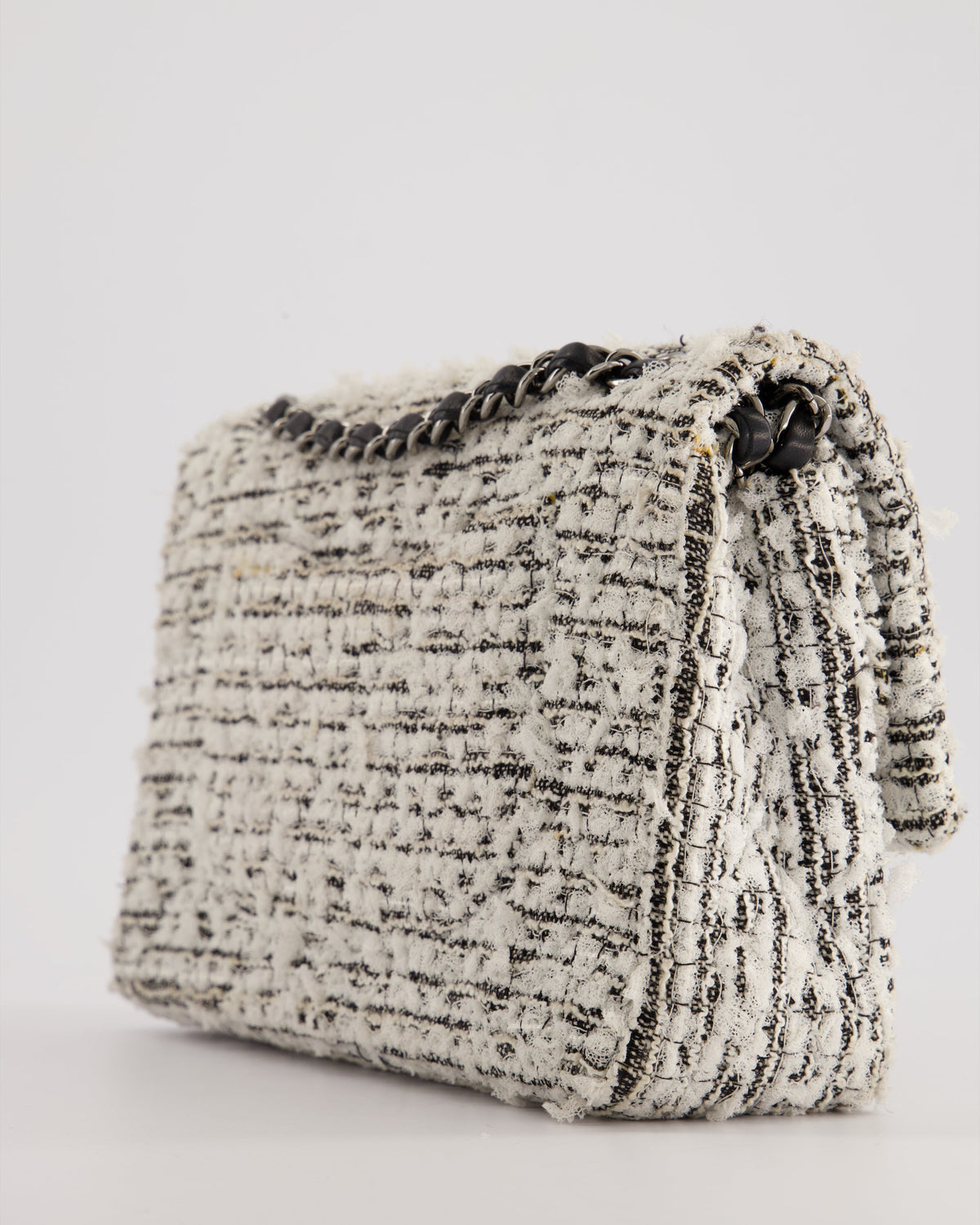 Chanel White and Black Tweed Medium Reissue Double Flap Bag with Embellished Detail and Gun-Metal Hardware RRP ¬£8,180