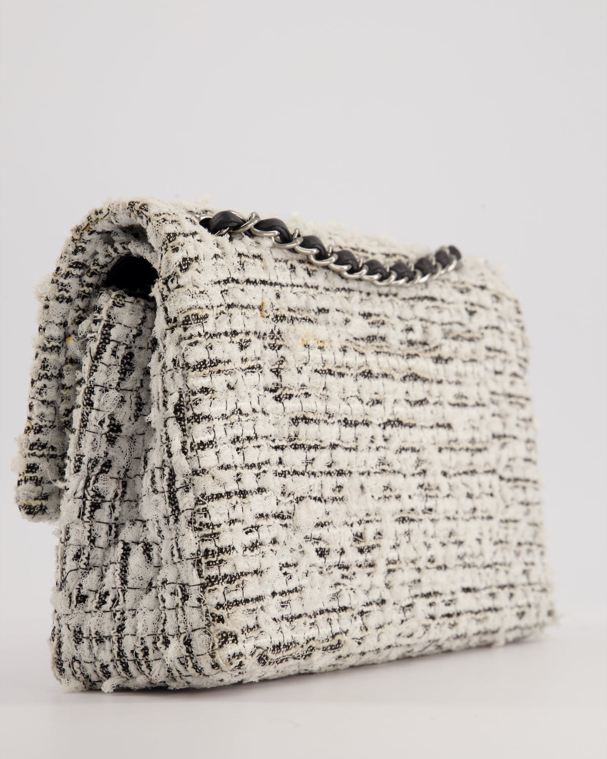 Chanel White and Black Tweed Medium Reissue Double Flap Bag with Embellished Detail and Gun-Metal Hardware RRP ¬£8,180