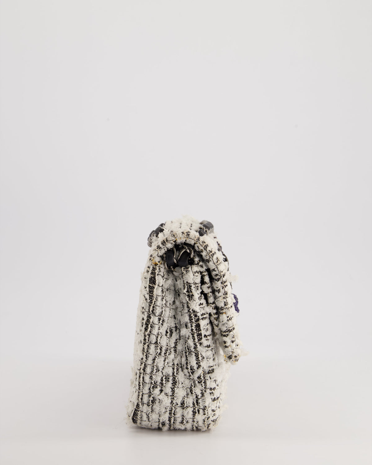 Chanel White and Black Tweed Medium Reissue Double Flap Bag with Embellished Detail and Gun-Metal Hardware RRP ¬£8,180