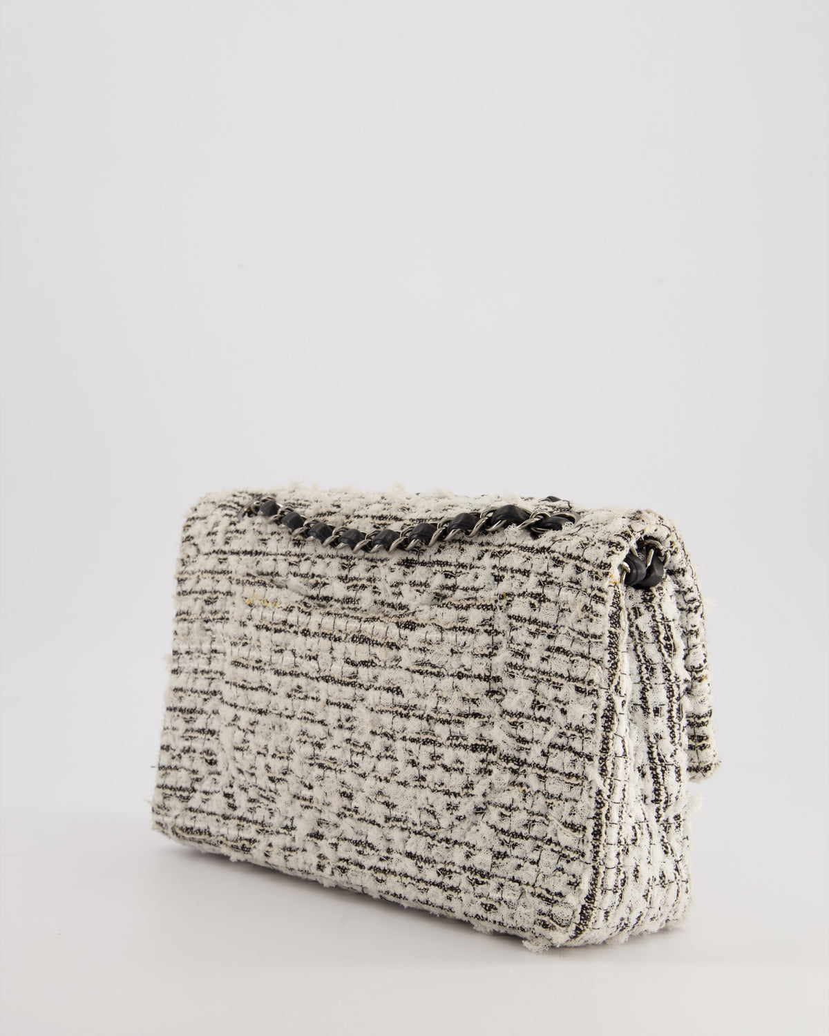 Chanel White and Black Tweed Medium Reissue Double Flap Bag with Embellished Detail and Gun-Metal Hardware RRP ¬£8,180