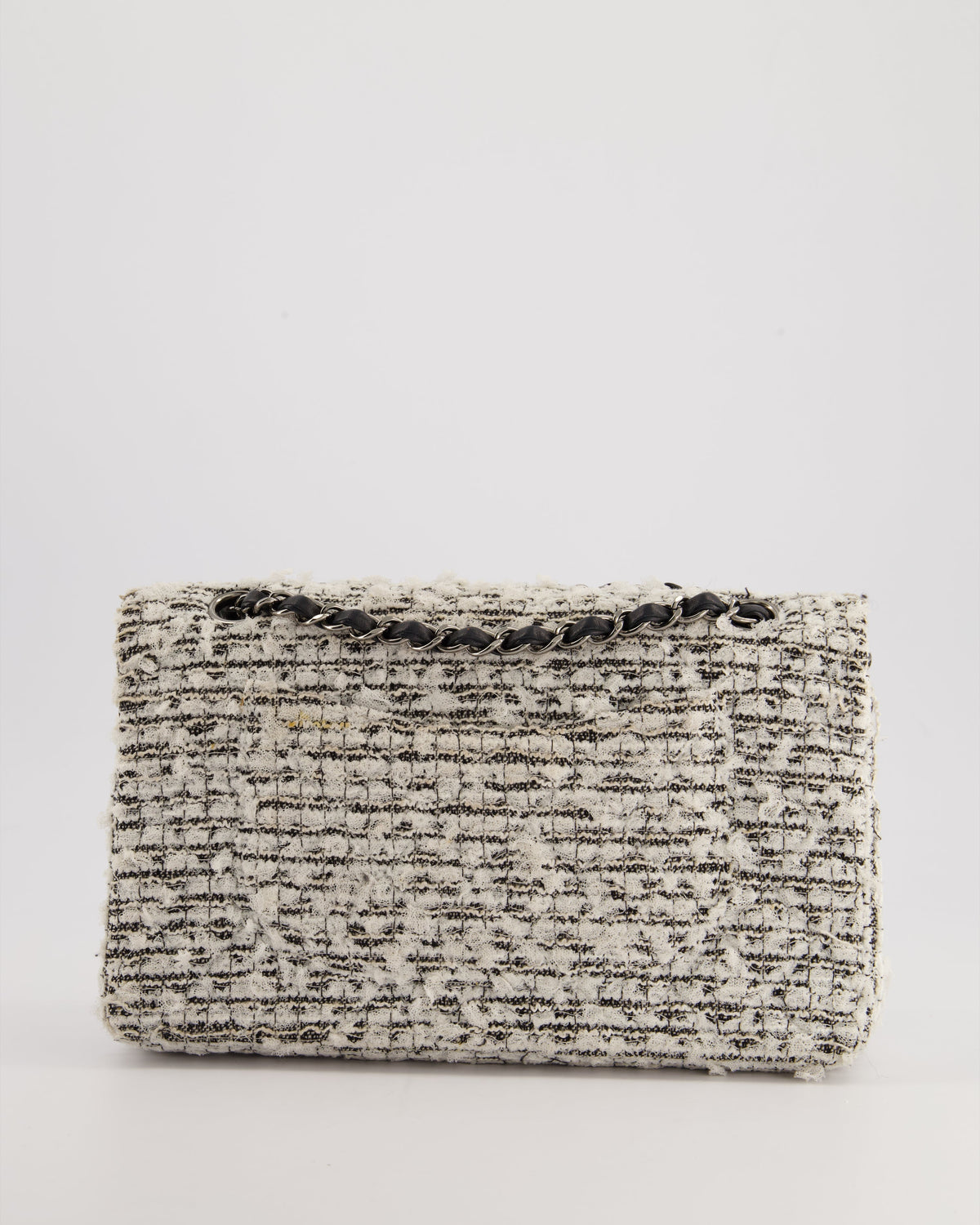Chanel White and Black Tweed Medium Reissue Double Flap Bag with Embellished Detail and Gun-Metal Hardware RRP ¬£8,180