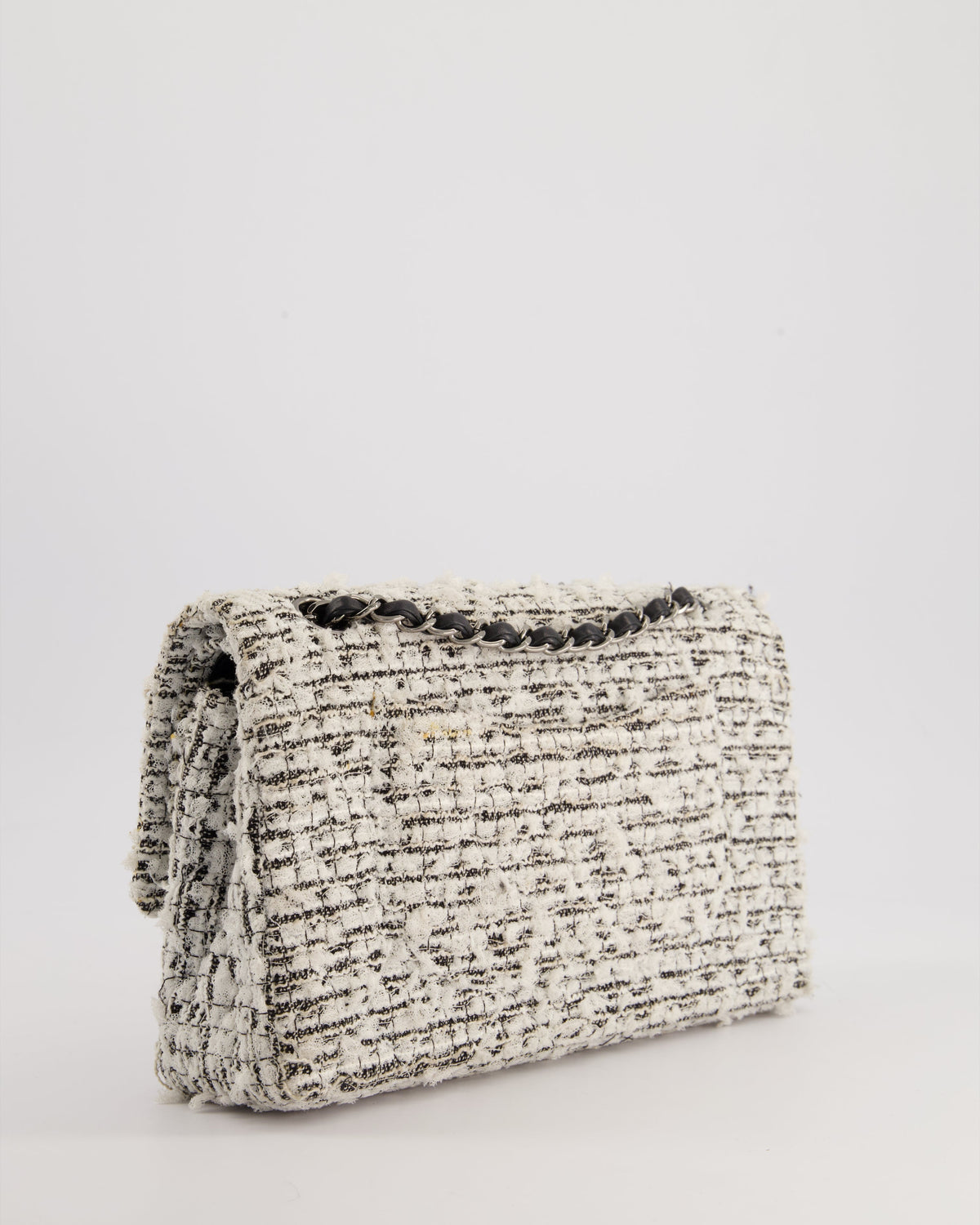 Chanel White and Black Tweed Medium Reissue Double Flap Bag with Embellished Detail and Gun-Metal Hardware RRP ¬£8,180