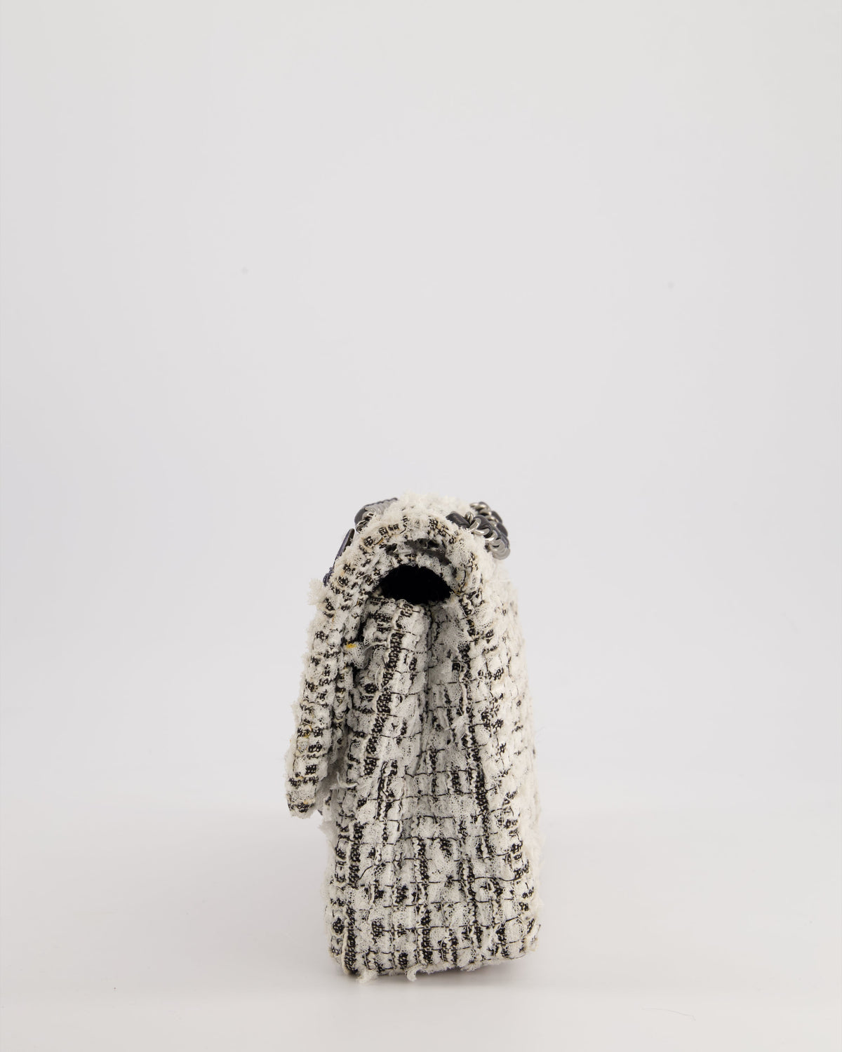 Chanel White and Black Tweed Medium Reissue Double Flap Bag with Embellished Detail and Gun-Metal Hardware RRP ¬£8,180
