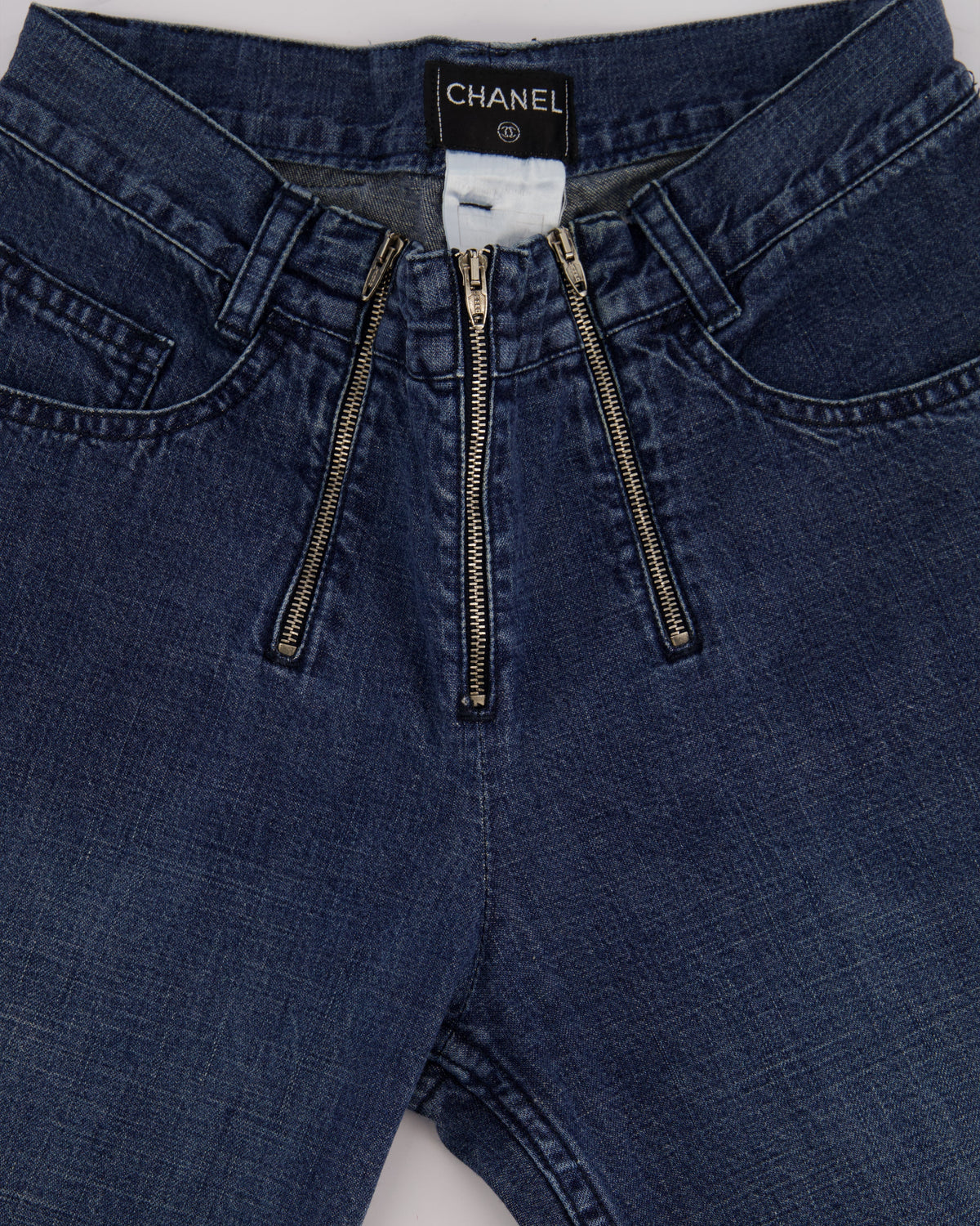 Chanel Vintage 01/A Washed Blue Denim 3 Zip Jeans Size FR 38 (UK 10)