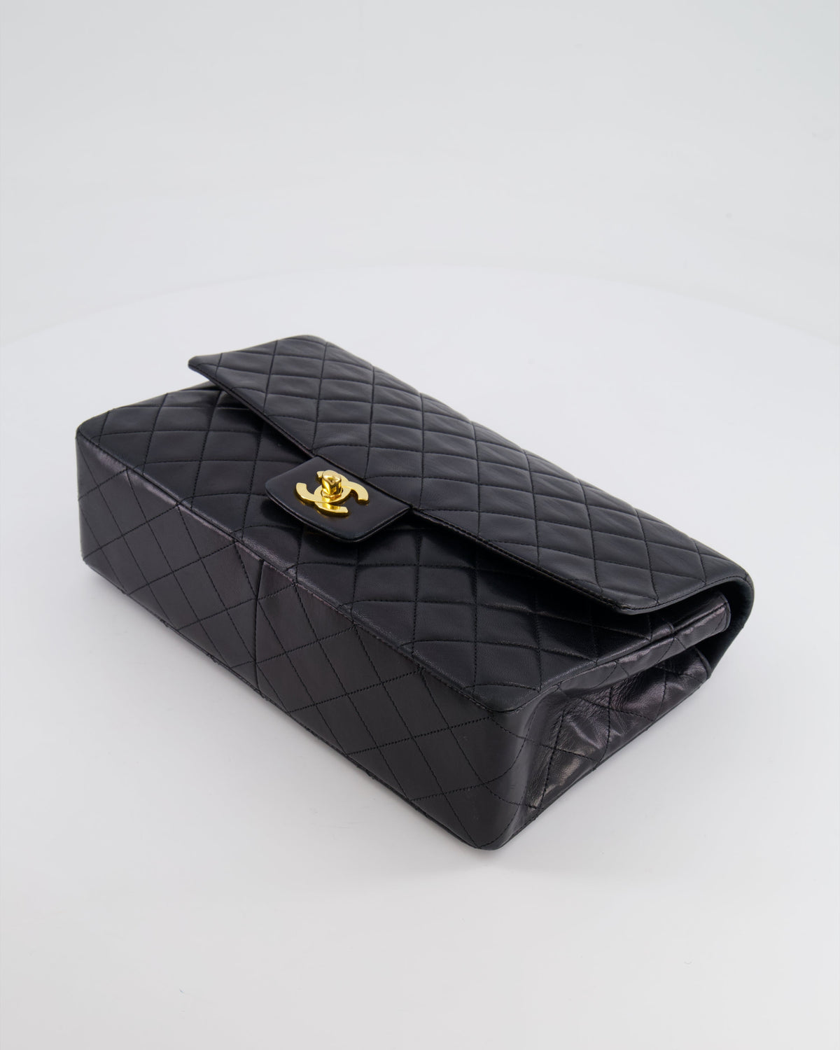 Chanel Vintage Black Medium Classic Single Flap Bag in Lambskin Leather with 24K Gold Hardware