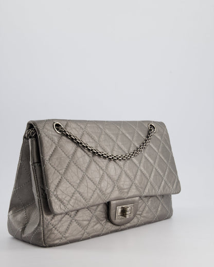 *FIRE PRICE* Chanel 2.55 Jumbo Reissue Bag in Metallic Grey Crumpled Calfskin Leather With Gunmetal Hardware