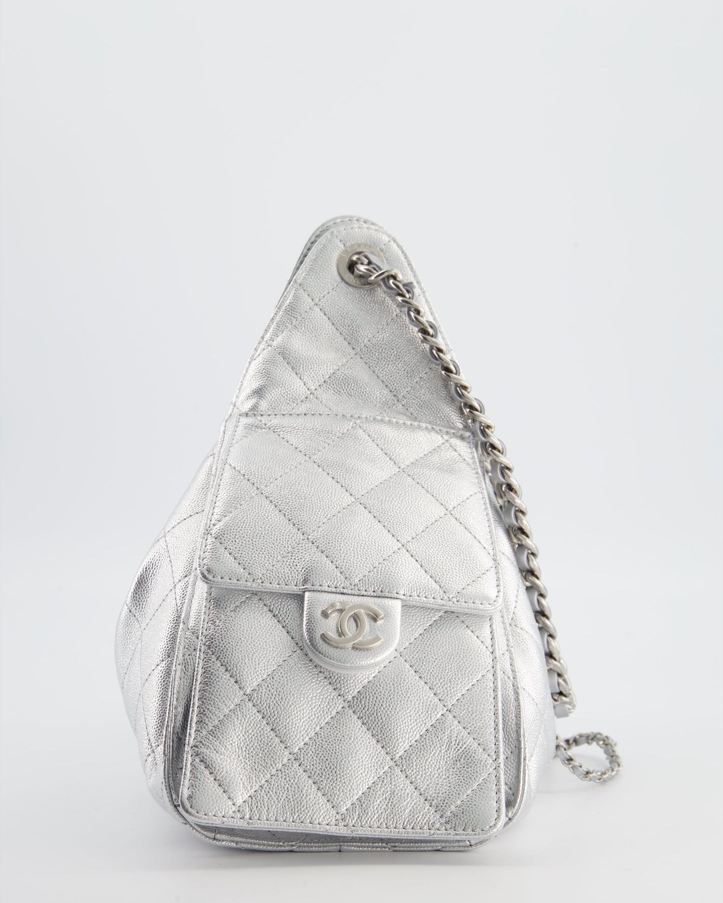 *RARE* Chanel Silver Caviar Leather Small 25 Handbag with Silver Hardware