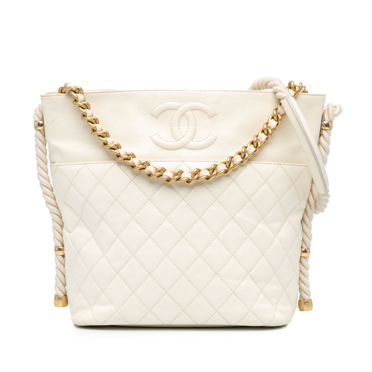 White Chanel Crumpled Calfskin En Vogue Rope Satchel