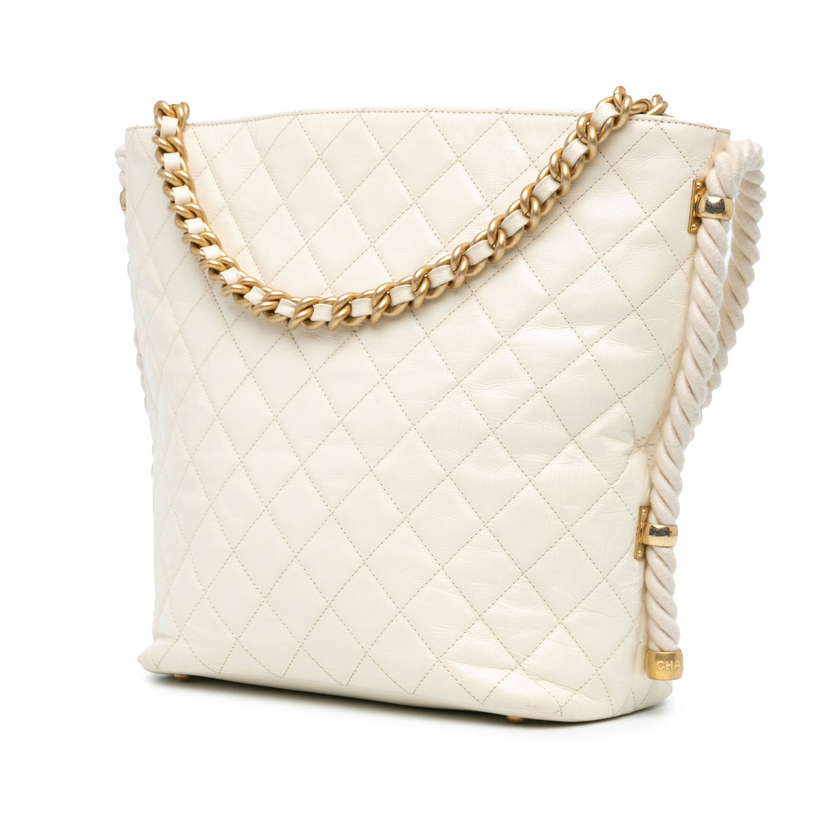 White Chanel Crumpled Calfskin En Vogue Rope Satchel