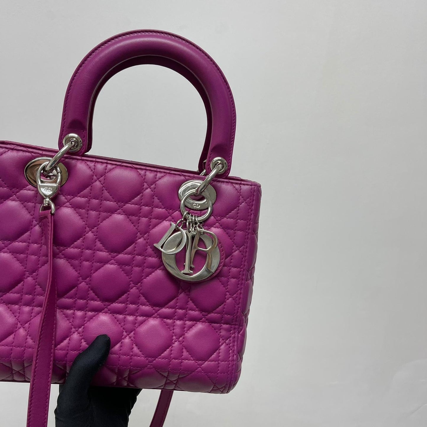 Cannage Lambskin Lady Dior Medium Bag in Violet