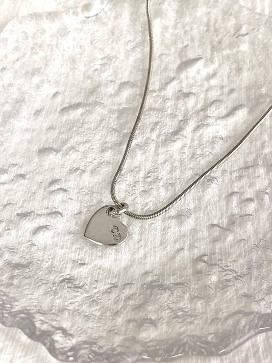 Christian Dior CD Logo Heart Motif Necklace Silver Vintage 2f2nrz