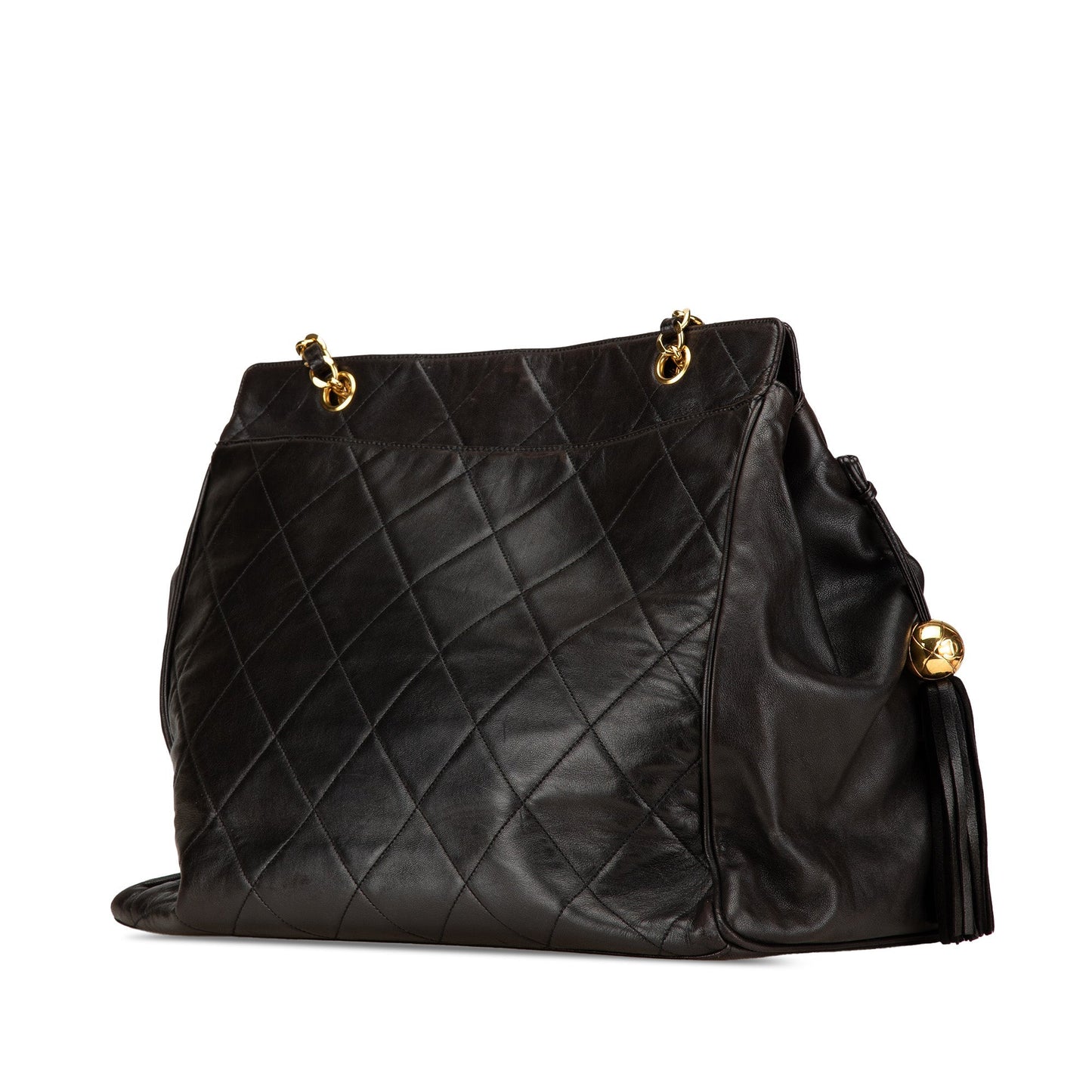 Black Chanel Quilted Lambskin Tassel Chain Tote