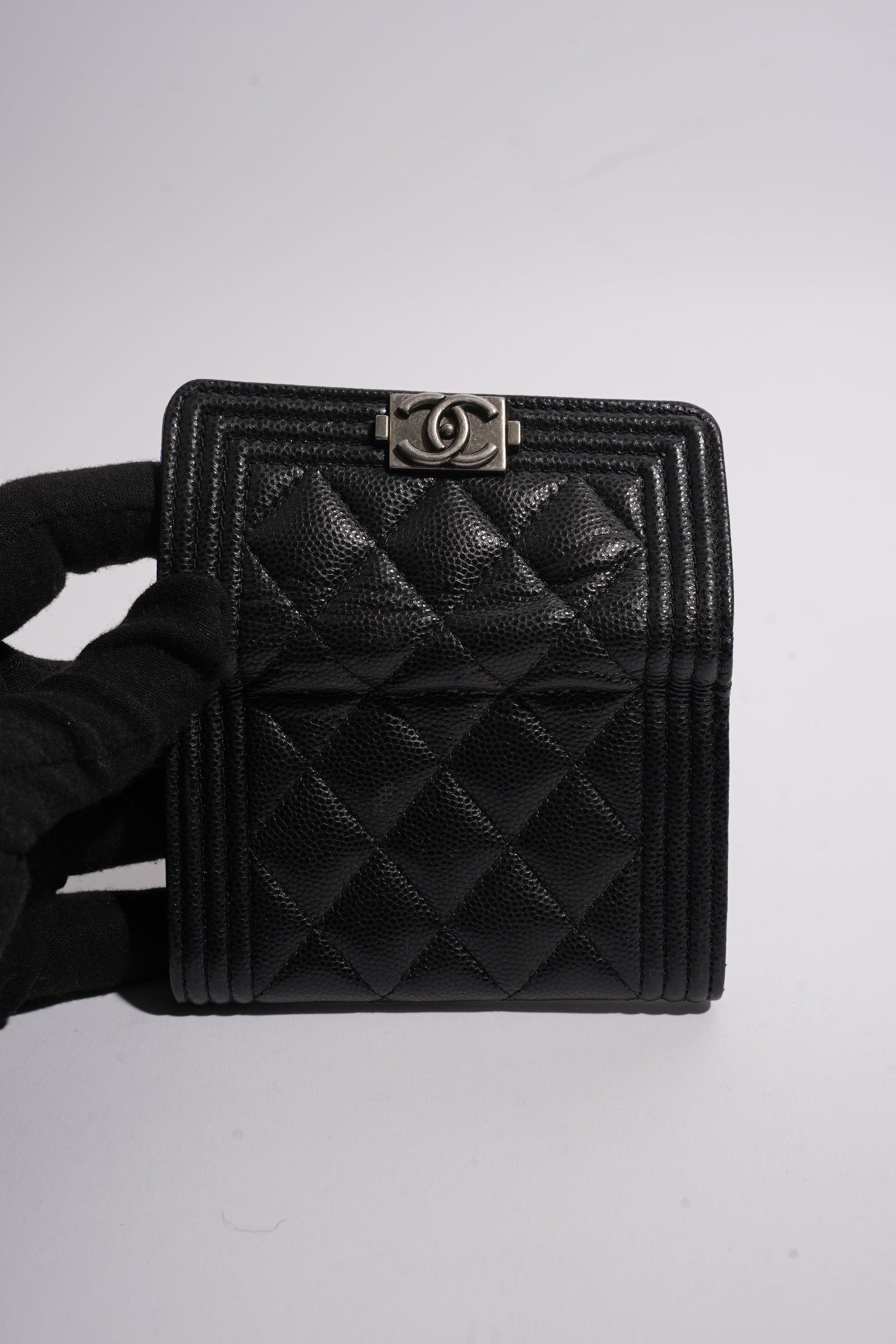 Chanel Tri-fold Boy Small Wallet Black Caviar Leather