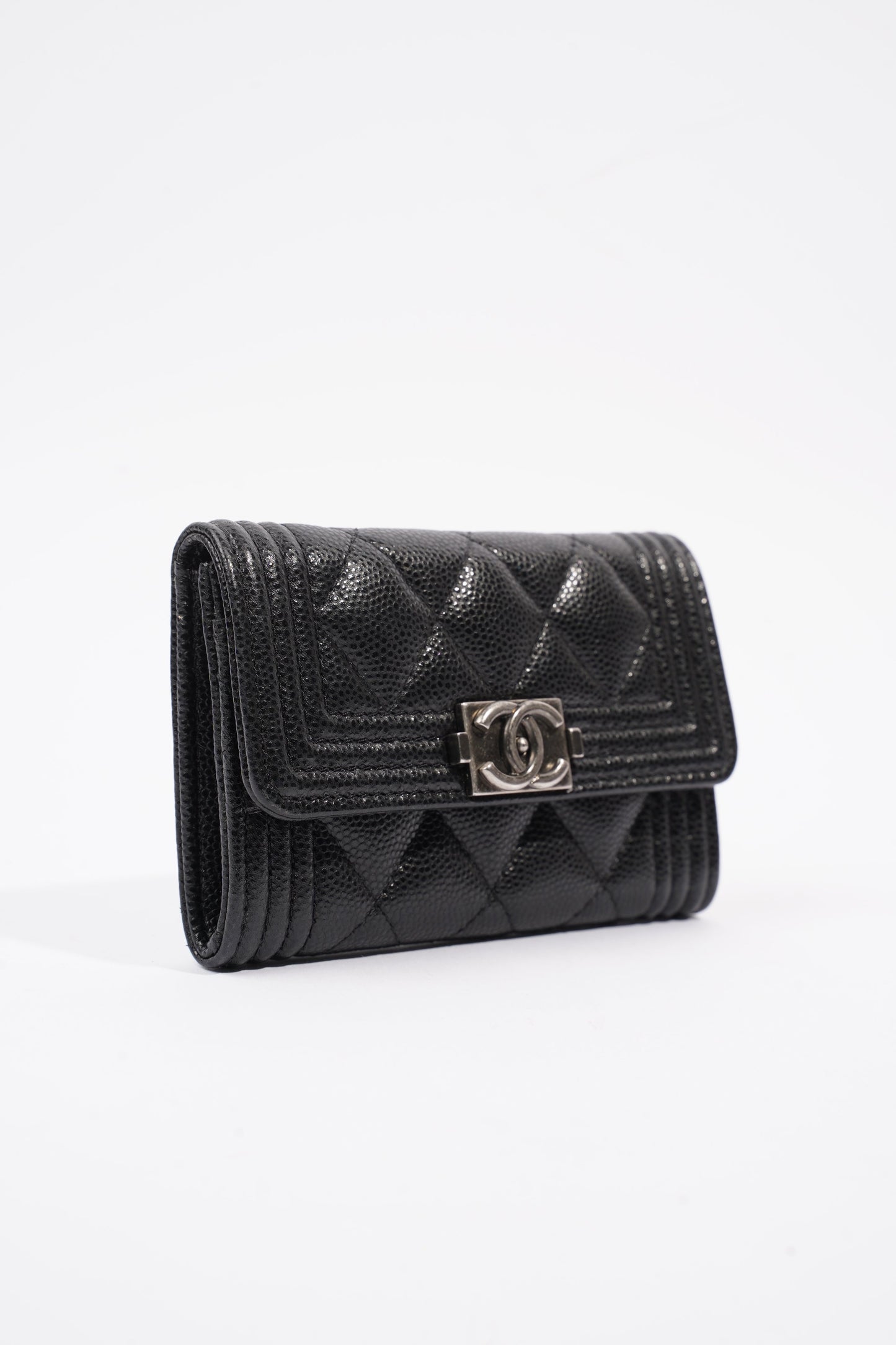 Chanel Tri-fold Boy Small Wallet Black Caviar Leather