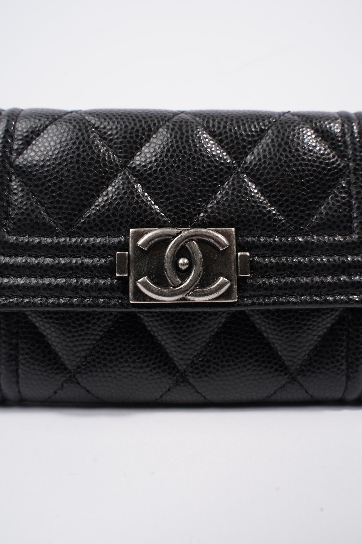 Chanel Tri-fold Boy Small Wallet Black Caviar Leather