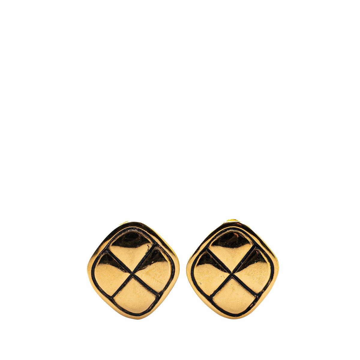 Gold Chanel Gold Plated Matelasse Diamond Clip On Earrings
