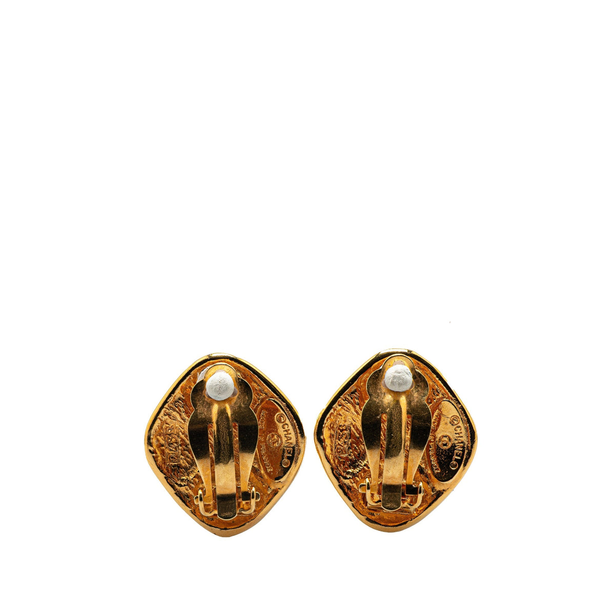 Gold Chanel Gold Plated Matelasse Diamond Clip On Earrings
