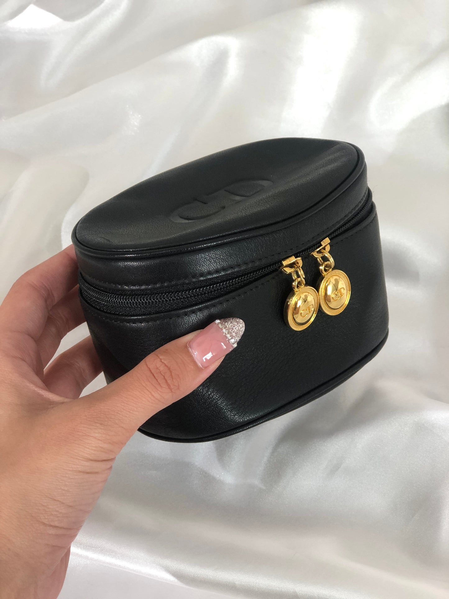 Christian Dior CD Logo Leather Vanity Pouch Black Vintage x5rawm