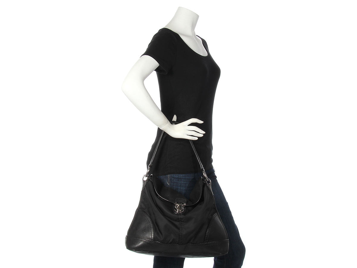 Prada Black Nylon Push Lock Flap