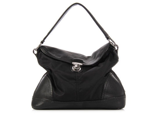 Prada Black Nylon Push Lock Flap