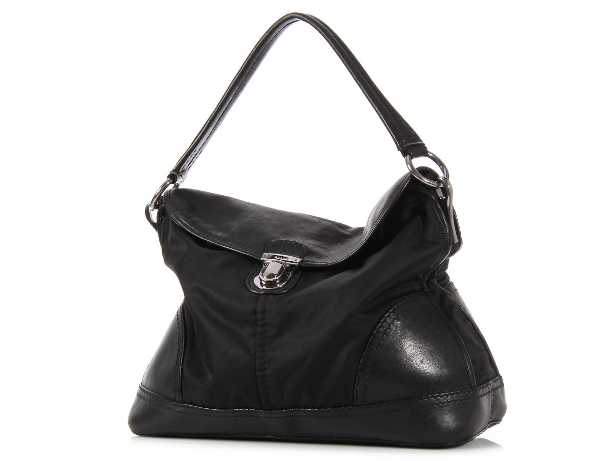 Prada Black Nylon Push Lock Flap