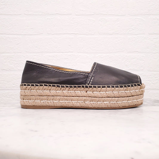 PRADA BLACK LEATHER PLATFORM ESPADRILLES - SIZE 40