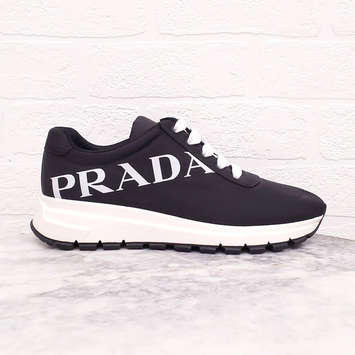PRADA BLACK LOGO SNEAKERS - SIZE 38