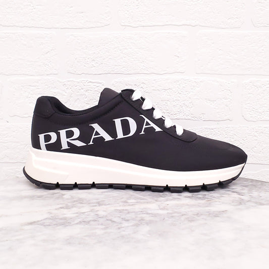 PRADA BLACK LOGO SNEAKERS - SIZE 38