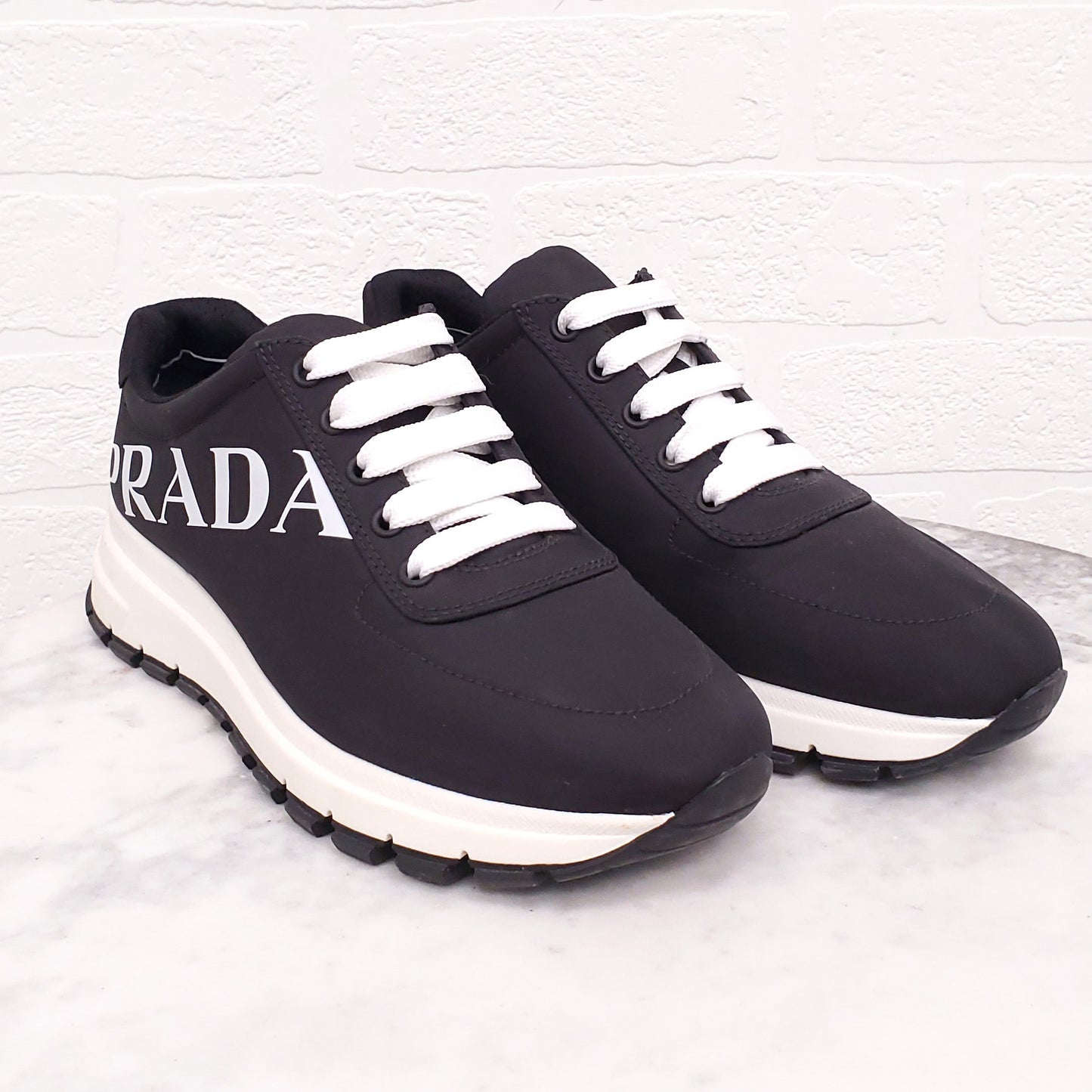 PRADA BLACK LOGO SNEAKERS - SIZE 38