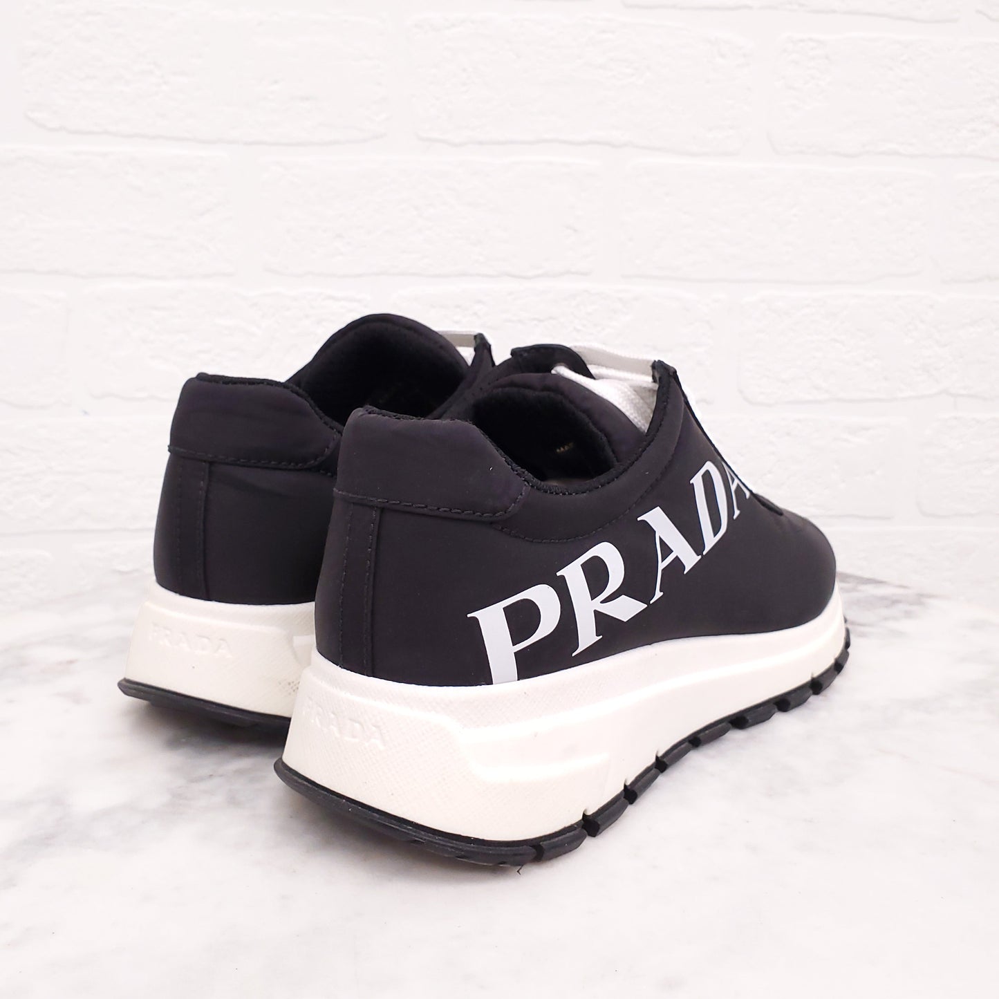 PRADA BLACK LOGO SNEAKERS - SIZE 38