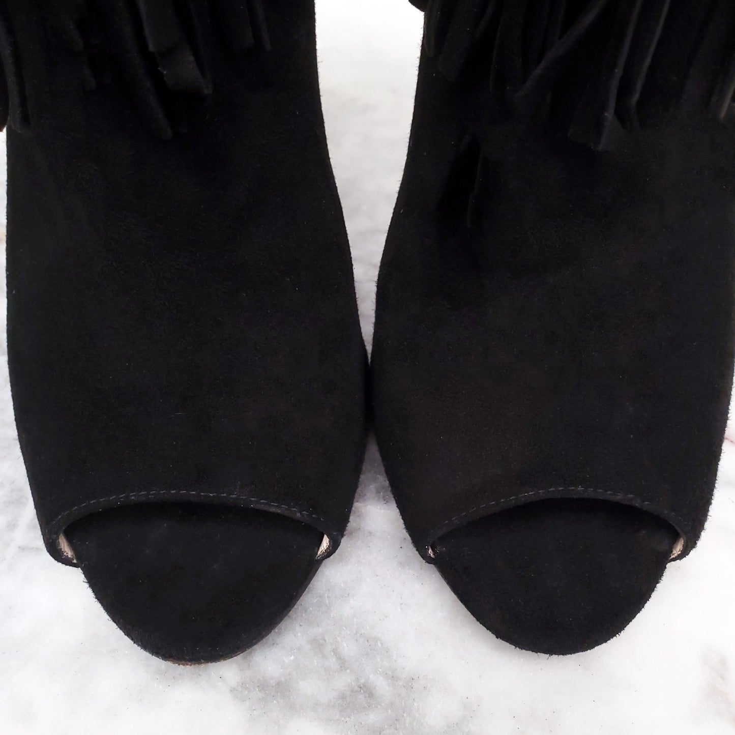 PRADA BLACK SUEDE FRINGE BOOTIES - SIZE 38